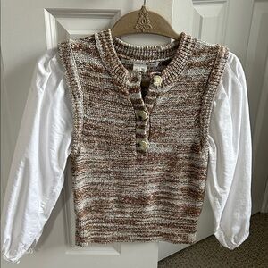 Veronica Beard Brown & Cream Marled Knit Button Tank Vest